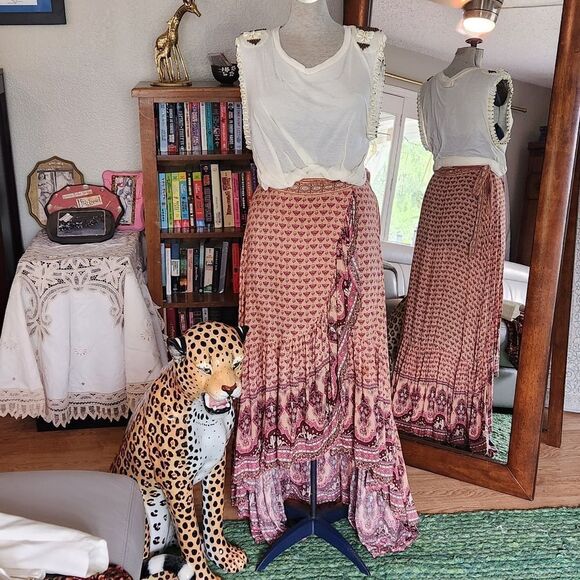スカート Spell Sunset Road Wrap Skirt Spell Sunset Road wrap skirt xs peach exc condition - Skirts